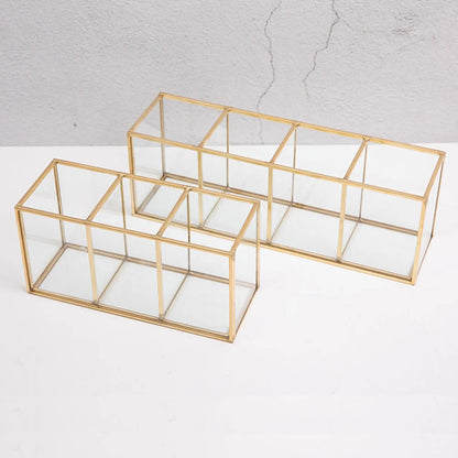 Premium Glass Makeup Brush Organizer with Gold Rim Cosmetic Brush Holder for Lipstick Eyeliners Waterproof Dustproof Storage Box