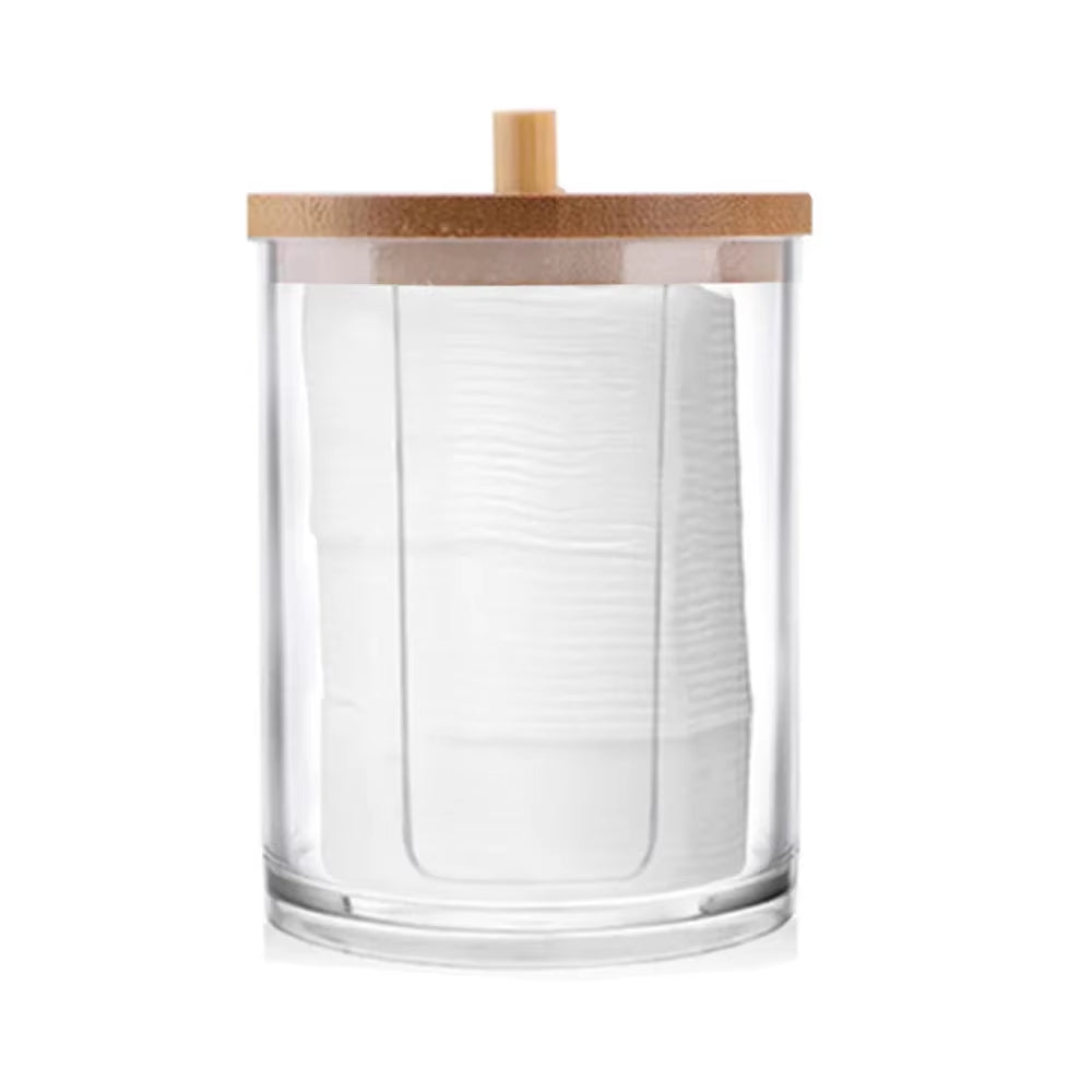 Cotton Swab Organizer Storage Bamboo Cover Acrylic round Organizer Makeup Storage Box Container Organizadores צמר גפן אחסון