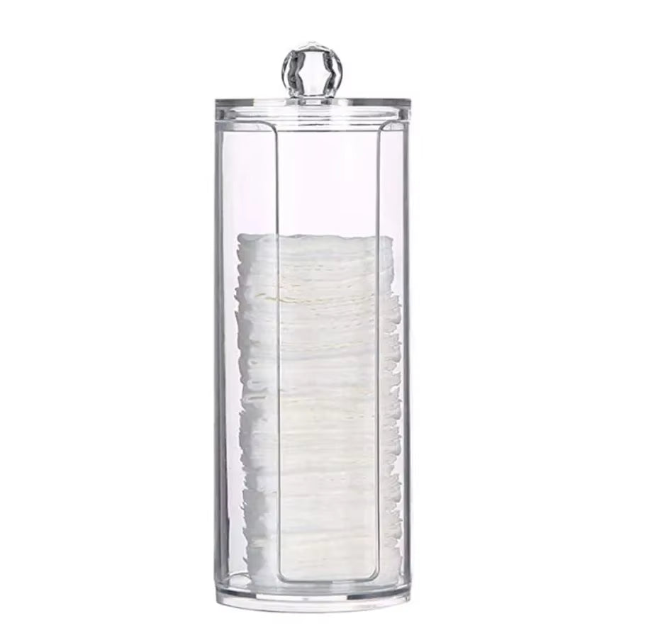 Cotton Swab Organizer Storage Bamboo Cover Acrylic round Organizer Makeup Storage Box Container Organizadores צמר גפן אחסון