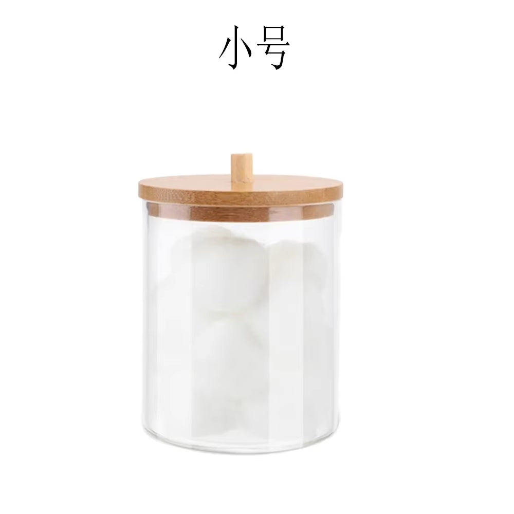 Cotton Swab Organizer Storage Bamboo Cover Acrylic round Organizer Makeup Storage Box Container Organizadores צמר גפן אחסון