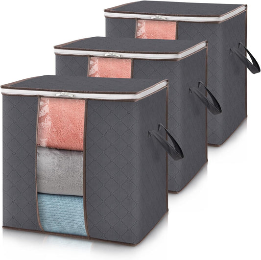 Caixas de Arrumação Dobráveis 100L – Conjunto de 3 com Tampa e Janela Transparente
