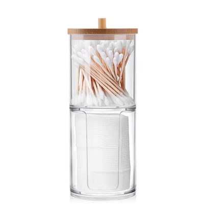 Cotton Swab Organizer Storage Bamboo Cover Acrylic round Organizer Makeup Storage Box Container Organizadores צמר גפן אחסון