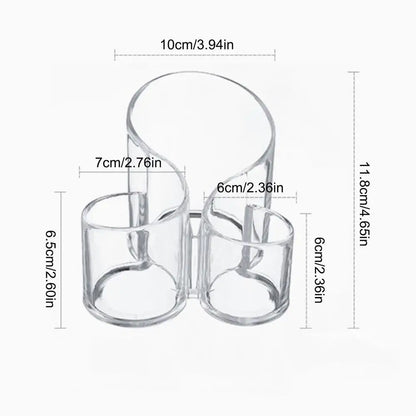 Premium Glass Makeup Brush Organizer with Gold Rim Cosmetic Brush Holder for Lipstick Eyeliners Waterproof Dustproof Storage Box