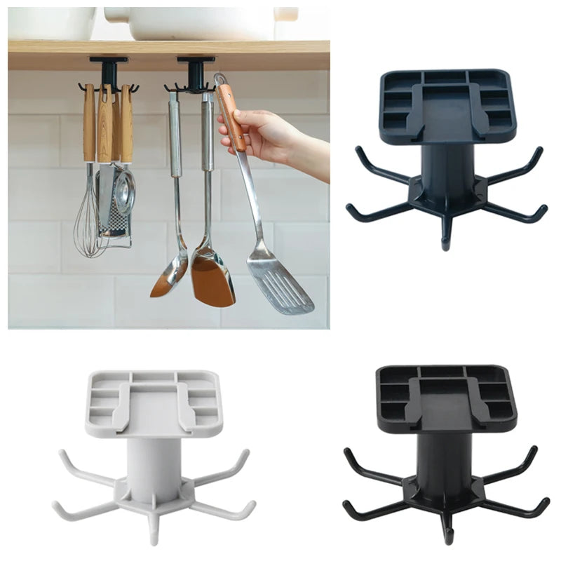Organizador Rotativo para Armários de Cozinha – Suporte Multiusos com Ganchos