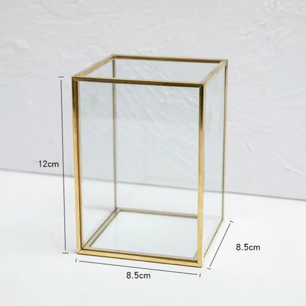 Premium Glass Makeup Brush Organizer with Gold Rim Cosmetic Brush Holder for Lipstick Eyeliners Waterproof Dustproof Storage Box