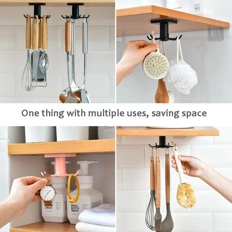Organizador Rotativo para Armários de Cozinha – Suporte Multiusos com Ganchos