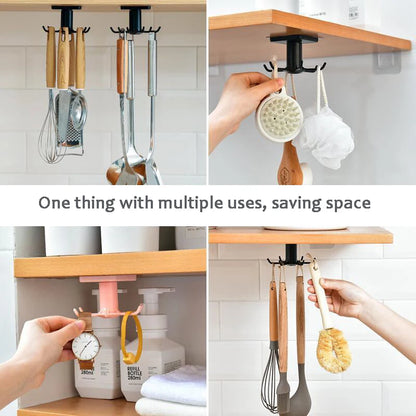 Organizador Rotativo para Armários de Cozinha – Suporte Multiusos com Ganchos