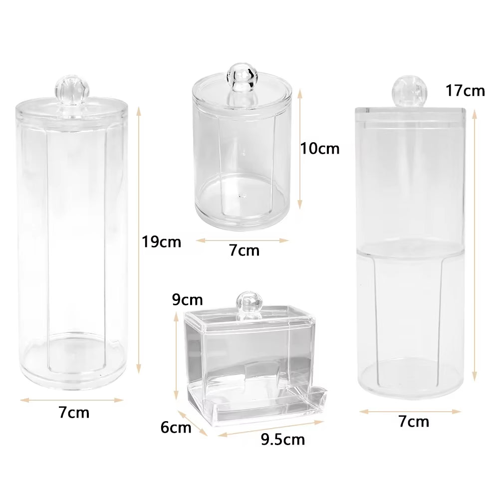 Cotton Swab Organizer Storage Bamboo Cover Acrylic round Organizer Makeup Storage Box Container Organizadores צמר גפן אחסון