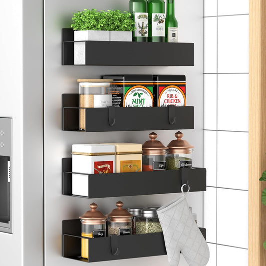 Organizador Magnético para Especiarias – Conjunto de 4 Prateleiras Metálicas para Frigorífico