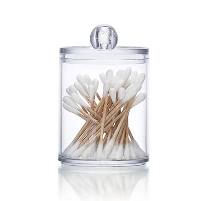 Cotton Swab Organizer Storage Bamboo Cover Acrylic round Organizer Makeup Storage Box Container Organizadores צמר גפן אחסון