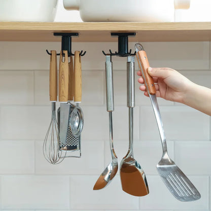 Organizador Rotativo para Armários de Cozinha – Suporte Multiusos com Ganchos