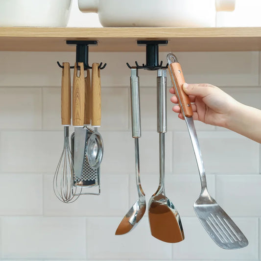 Organizador Rotativo para Armários de Cozinha – Suporte Multiusos com Ganchos