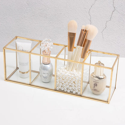 Premium Glass Makeup Brush Organizer with Gold Rim Cosmetic Brush Holder for Lipstick Eyeliners Waterproof Dustproof Storage Box