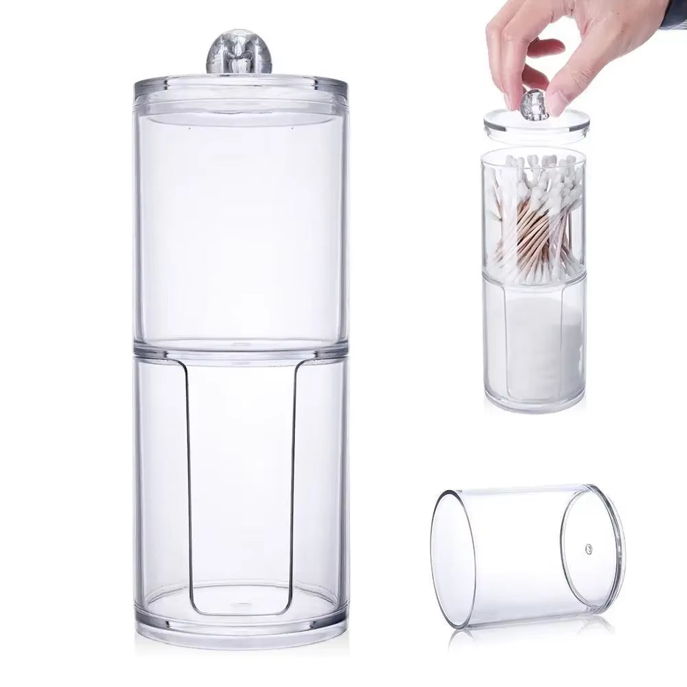 Cotton Swab Organizer Storage Bamboo Cover Acrylic round Organizer Makeup Storage Box Container Organizadores צמר גפן אחסון