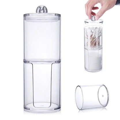 Cotton Swab Organizer Storage Bamboo Cover Acrylic round Organizer Makeup Storage Box Container Organizadores צמר גפן אחסון