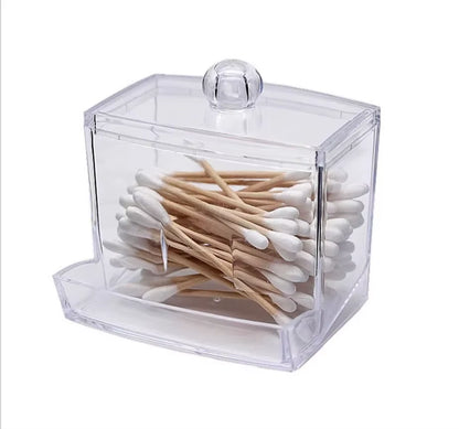 Cotton Swab Organizer Storage Bamboo Cover Acrylic round Organizer Makeup Storage Box Container Organizadores צמר גפן אחסון