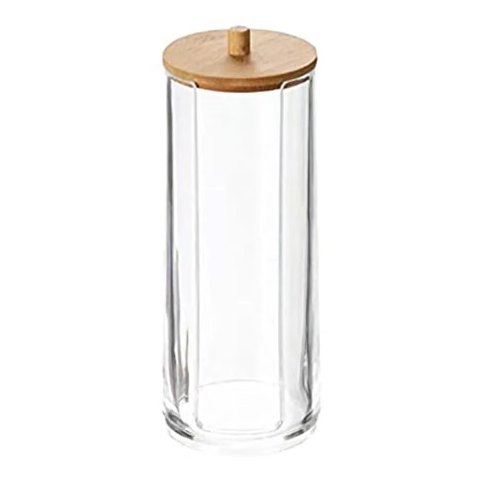 Cotton Swab Organizer Storage Bamboo Cover Acrylic round Organizer Makeup Storage Box Container Organizadores צמר גפן אחסון