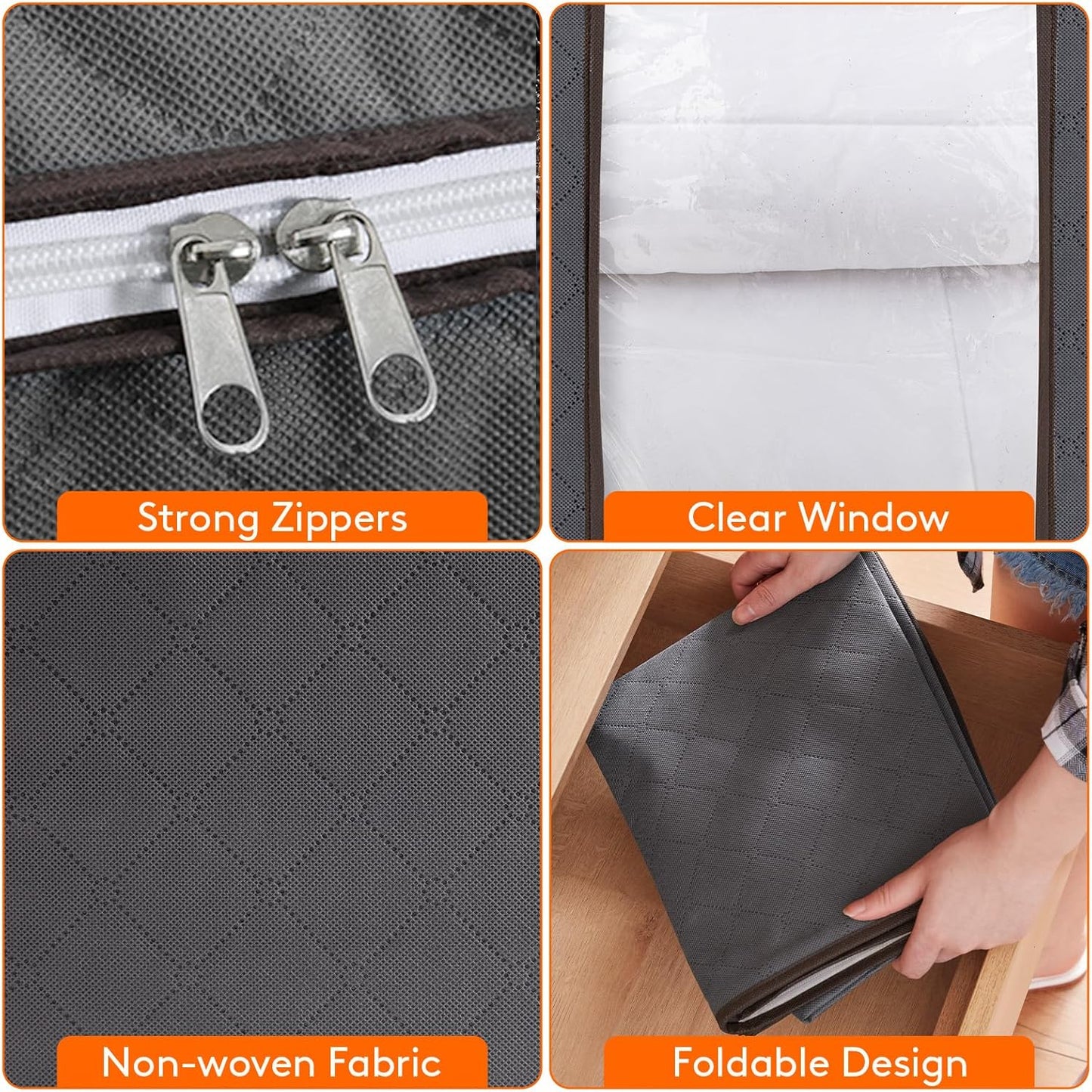 Caixas de Arrumação Dobráveis 100L – Conjunto de 3 com Tampa e Janela Transparente
