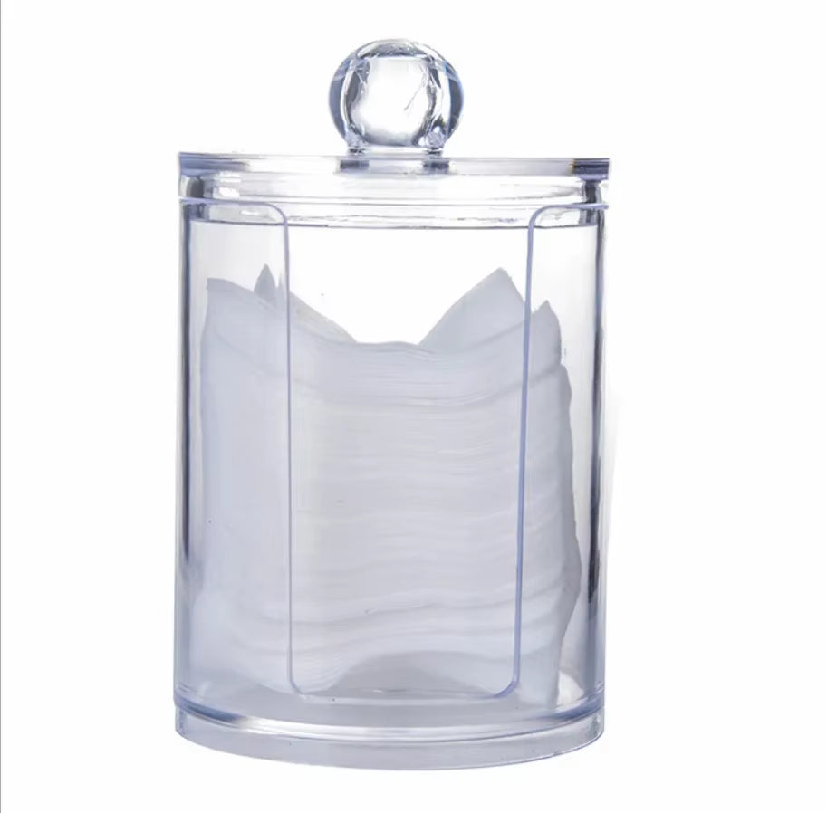 Cotton Swab Organizer Storage Bamboo Cover Acrylic round Organizer Makeup Storage Box Container Organizadores צמר גפן אחסון